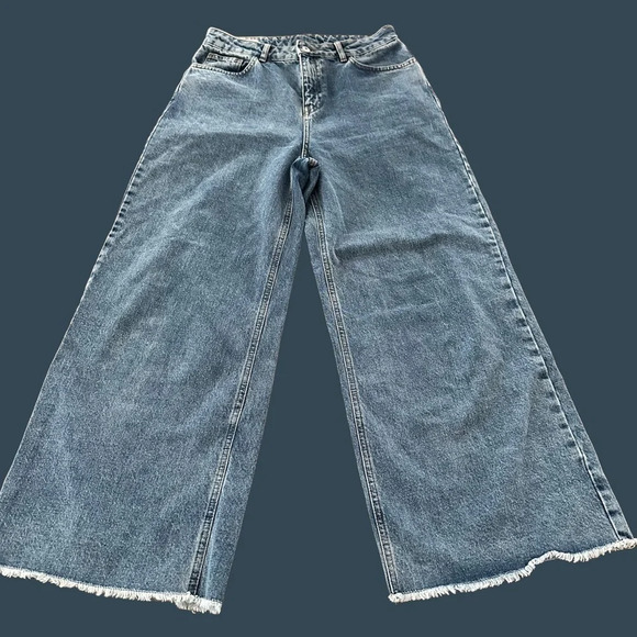 ASOS Collusion Womens 30 Wide Leg 007 High Waisted Jeans 100% Cotton Denim Fray - Picture 1 of 9